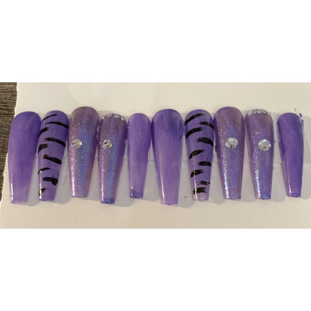 XXL Purple Glitter Handmade Press On Nails